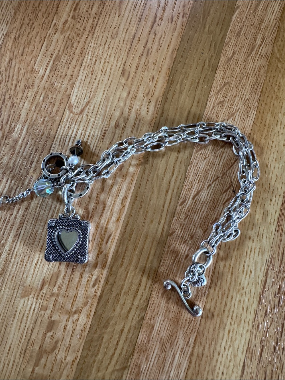 Brighton Silver-Tone Multi-Chain Bracelet with Heart Square Charm
